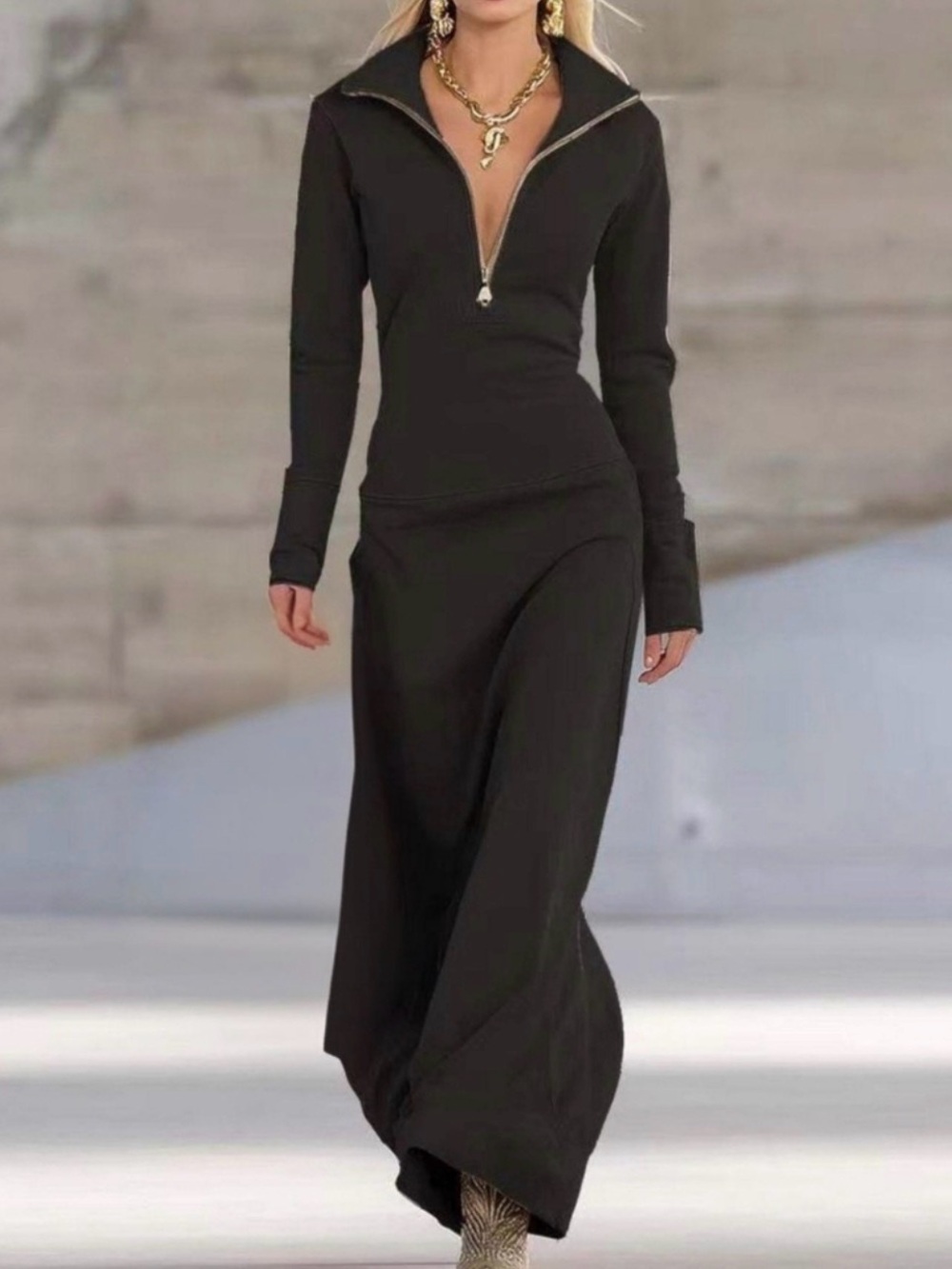 Black Zip Up Maxi Dress